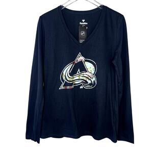 Colorado Avalanche Ice Hockey Team Long Sleeve Tee Fanatics NEW LARGE Black